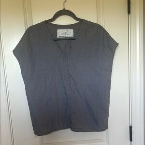Not Perfect Linen Gray V-Neck Women's Top